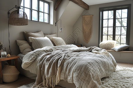 手绘毯子简约的一张床背景