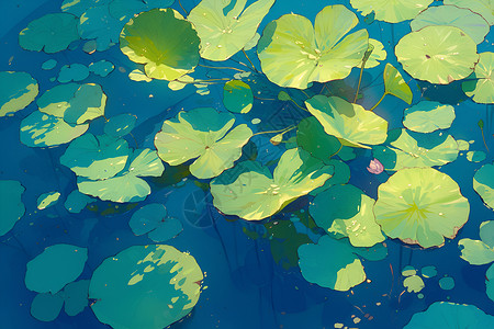 漂浮植物水面上漂浮的莲叶插画