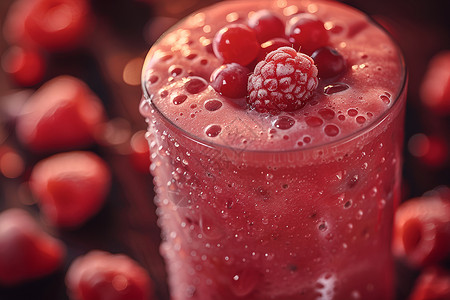 成分分子鲜美多汁的红莓果汁浓郁色彩和新鲜果实的完美结合背景