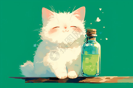 魅力小白猫与瓶子背景图片