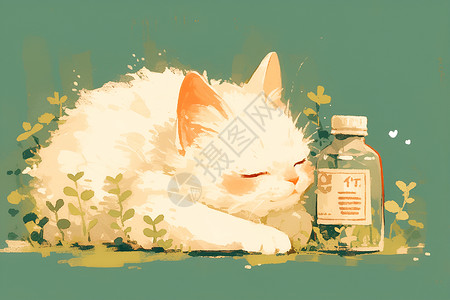 迷人的白猫与瓶子背景图片