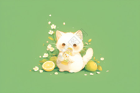 柠檬顶上的白猫背景图片