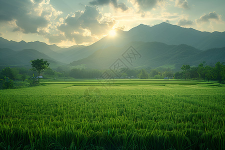 翠绿的稻田背景图片