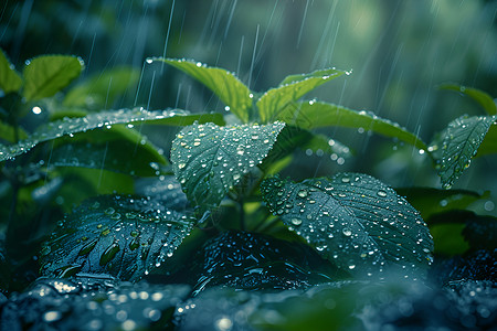 雨中的植物雨中起舞高清图片