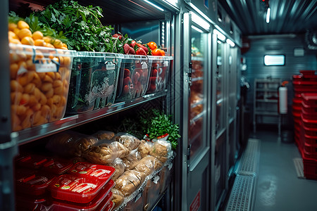 食品仓库冷藏室的蔬菜背景