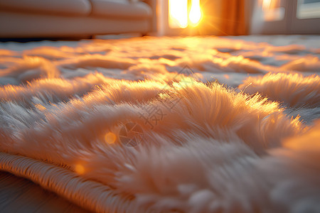 柔软白绒毛地毯高清图片