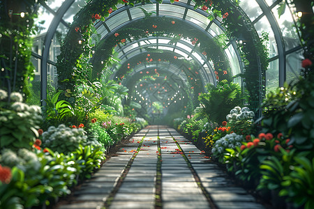 温室鲜花花园隧道的之旅背景