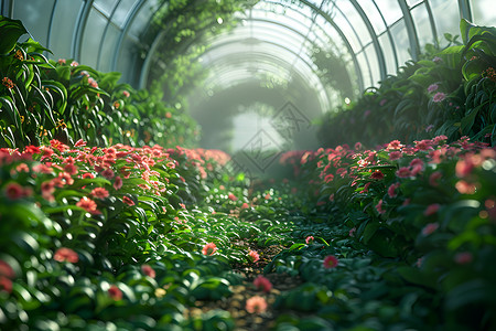 花卉管温室大棚里的植物花卉背景