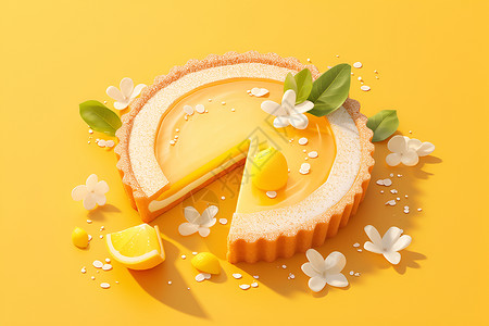 薄皮柠檬黄色背景上的柠檬馅饼插画