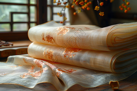 半透明白色彩带古朴细腻的丝绸背景