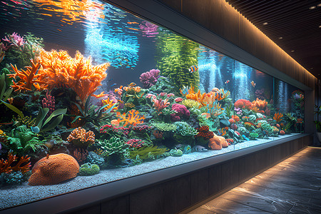 水族馆里的多彩鱼缸高清图片