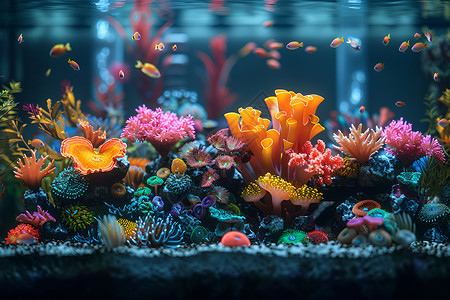 海洋里鱼群鱼缸里的珊瑚礁背景