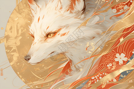 一只白色的狐狸插画背景图片