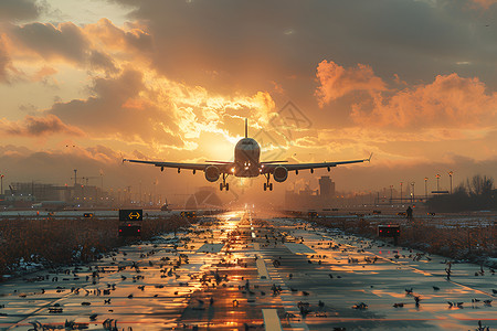 机场旅行箱日落时分一架大型客机设计图片