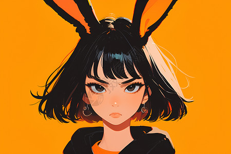 兔子耳朵女孩戴兔子耳朵的女孩插画