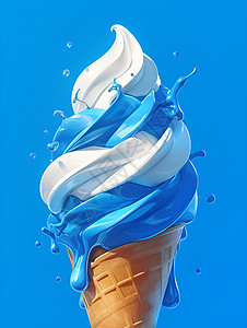 脆皮甜筒融化的双色冰淇淋插画