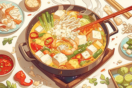 串串火锅素材美食盛宴火锅插画