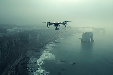 无人机在监测海洋污染高清图片