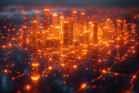 大楼灯光虚拟的城市建筑插画