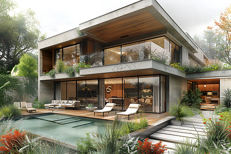 植物设计现代简约别墅设计背景