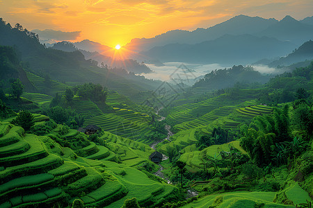 大山里的梯田背景图片