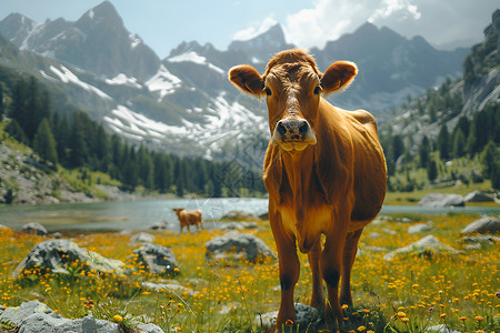 草地黄牛河边草地上的牛背景
