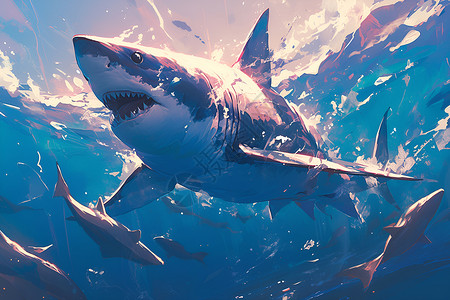 虚拟现实大鲨鱼大海中的鲨鱼插画
