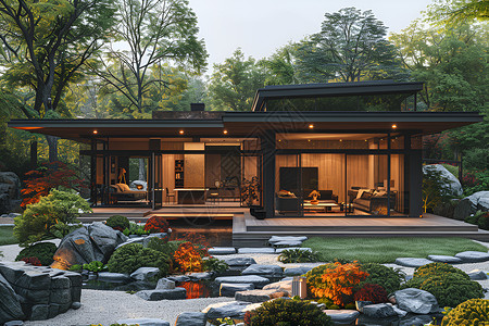 日式庭院建筑背景图片