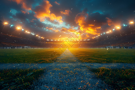 天堂之路草坪上的足球天堂插画