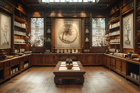 古典中式纹样古典的中式药房背景