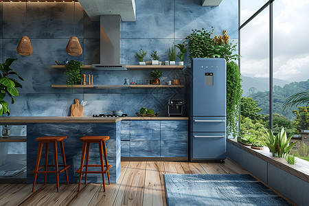现代厨房的冰箱背景图片