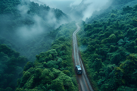 SUV汽车苍翠山林中的车设计图片