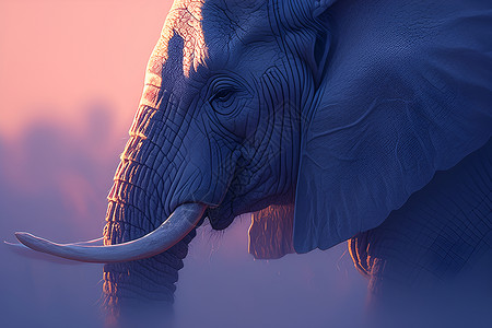 象牙芒夕阳下的大象插画