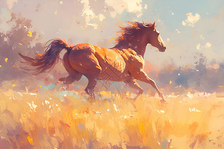草原上的马草原上奔跑的马插画