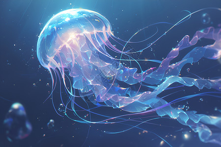 深海中飘浮的水母插画