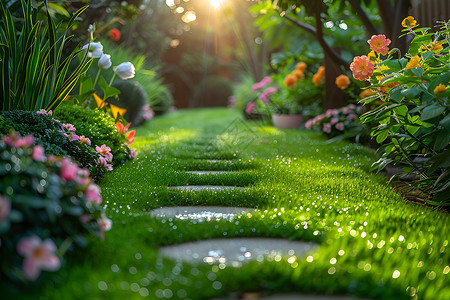 美术馆后院绿草成茵的花园背景