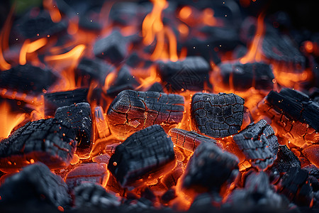 壁炉火焰声燃烧的木炭背景