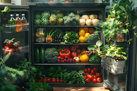 丰盈之果-清新蔬果充满的冰箱高清图片