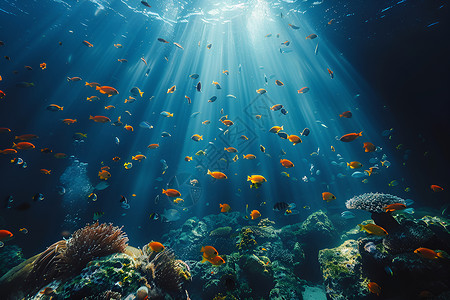 缺水的鱼儿海底的珊瑚和鱼群背景