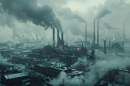 整齐排放工厂排放的烟雾插画