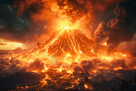 海底火山壮观的火山爆发插画