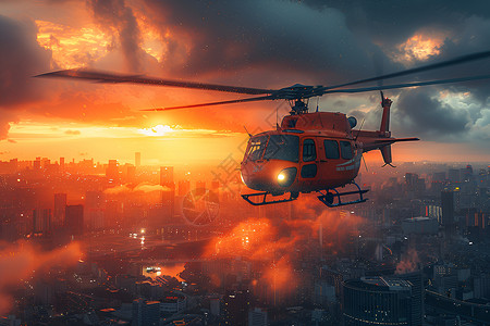 直升机城市城市上空的直升机插画