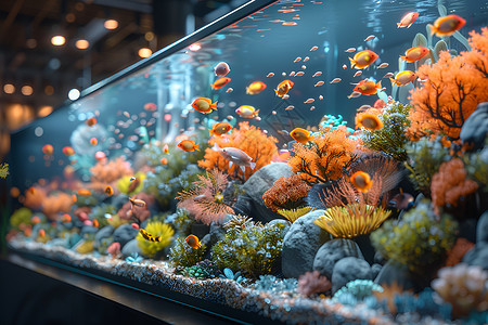 彩色珊瑚鱼群水族馆鱼群背景