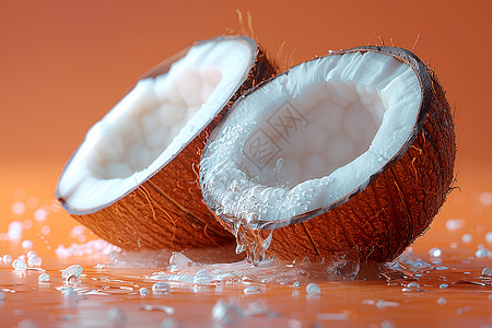 剖开的椰子椰子果实高清图片
