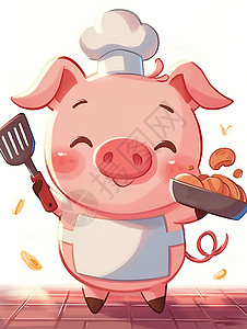魅力型男戴着厨师帽的小猪插画