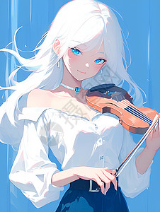 白发女孩拉小提琴背景图片