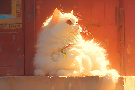 阳光下的白猫高清图片