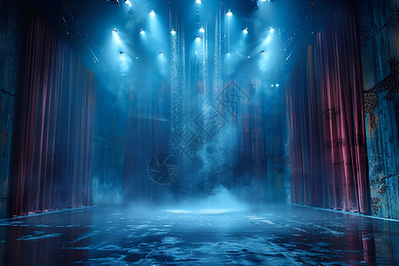 狮舞舞台上的蓝屏背景设计图片