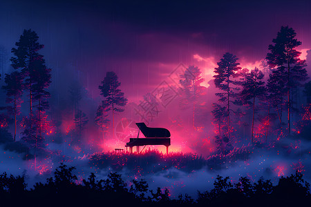 古典钢琴森林中的钢琴插画