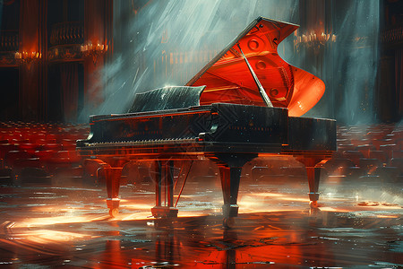 古典钢琴舞台上的钢琴插画